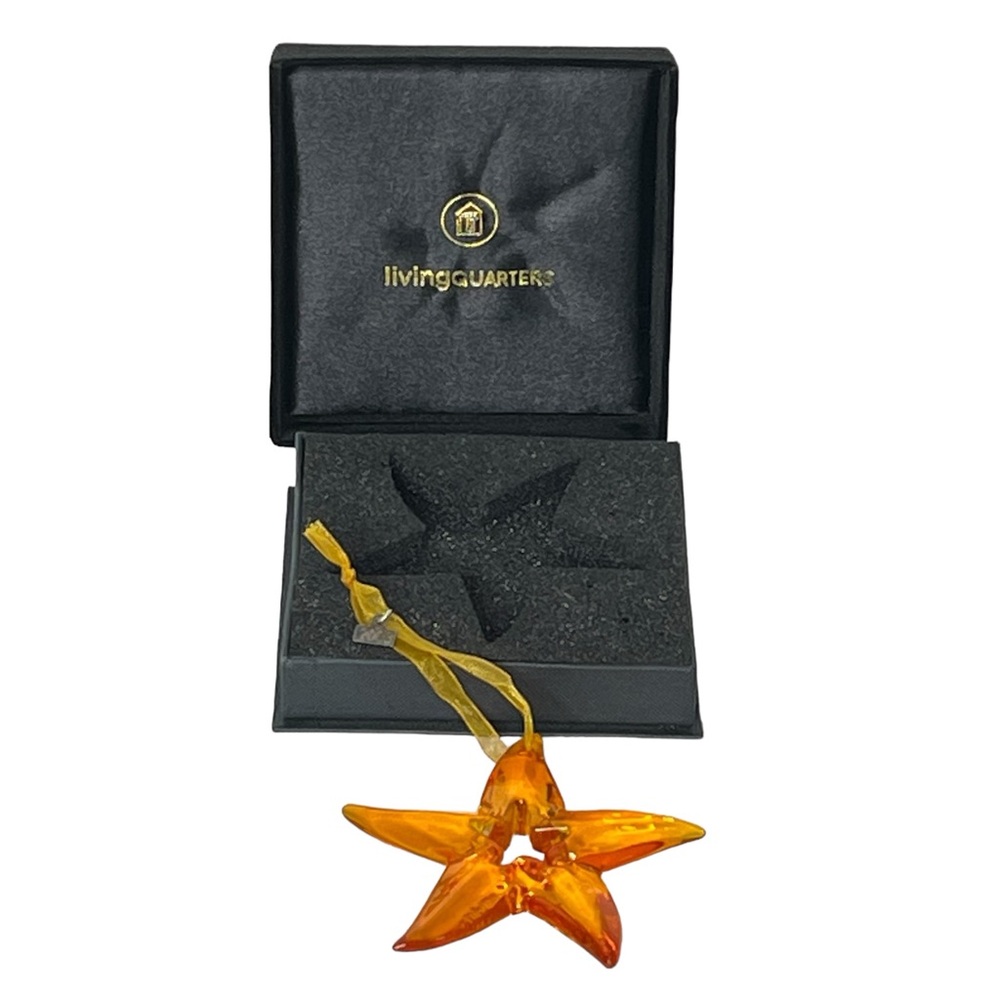 Living Quarters Amber Glass‎ Star Hanging Christmas Ornament In Velvet Box 2003